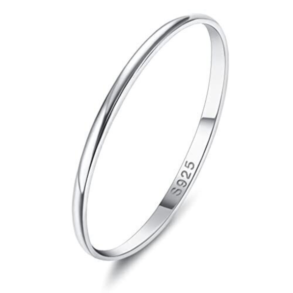 1478 1mm Sterling Silver Rings 18K White Gold Plated Plain Stackable Thumb